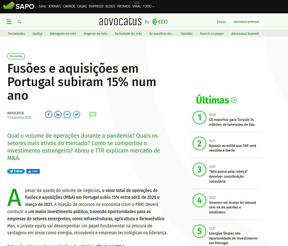 Fuses e aquisies em Portugal subiram 15% num ano